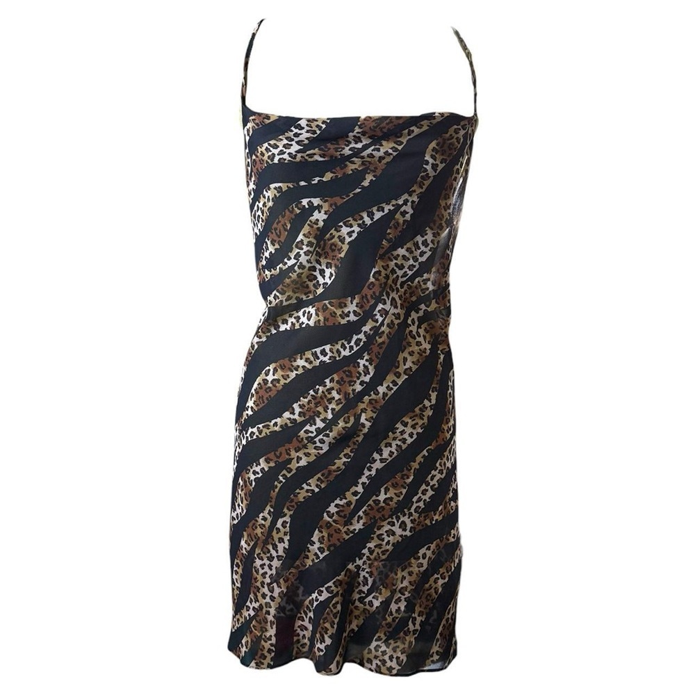 90s California Dynasty Tiger Print Slip Dress - Indie Sleaze - Size Large